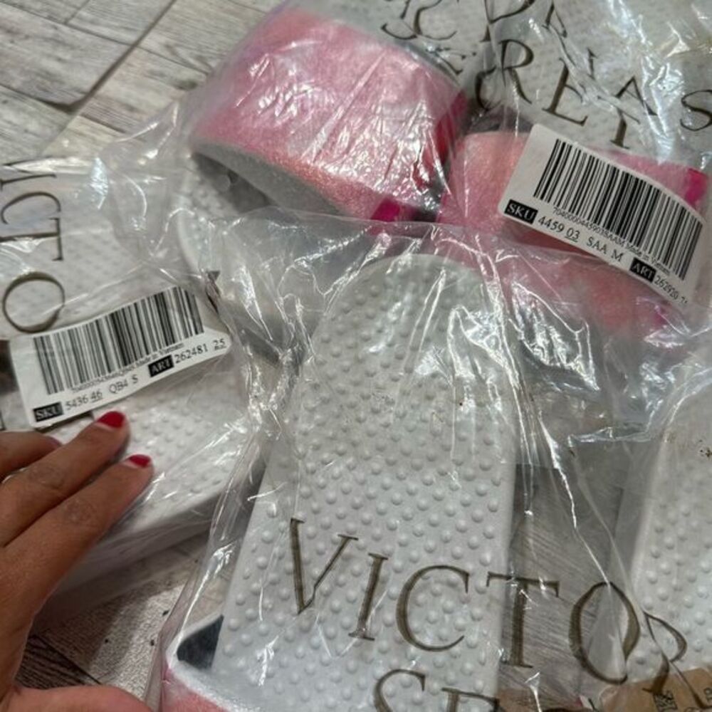 VICTORIA'S SECRET PINK LOGO ORANGE & PINK OMBRE SLIDES NWT - Picture 6 of 7